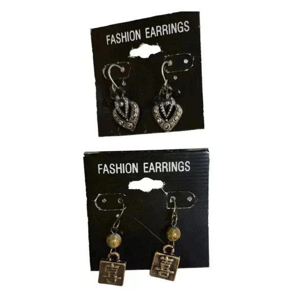 Vintage Silver Hearts and Bronze Lock Style Hook Fashion Earrings - Picture 1 of 3